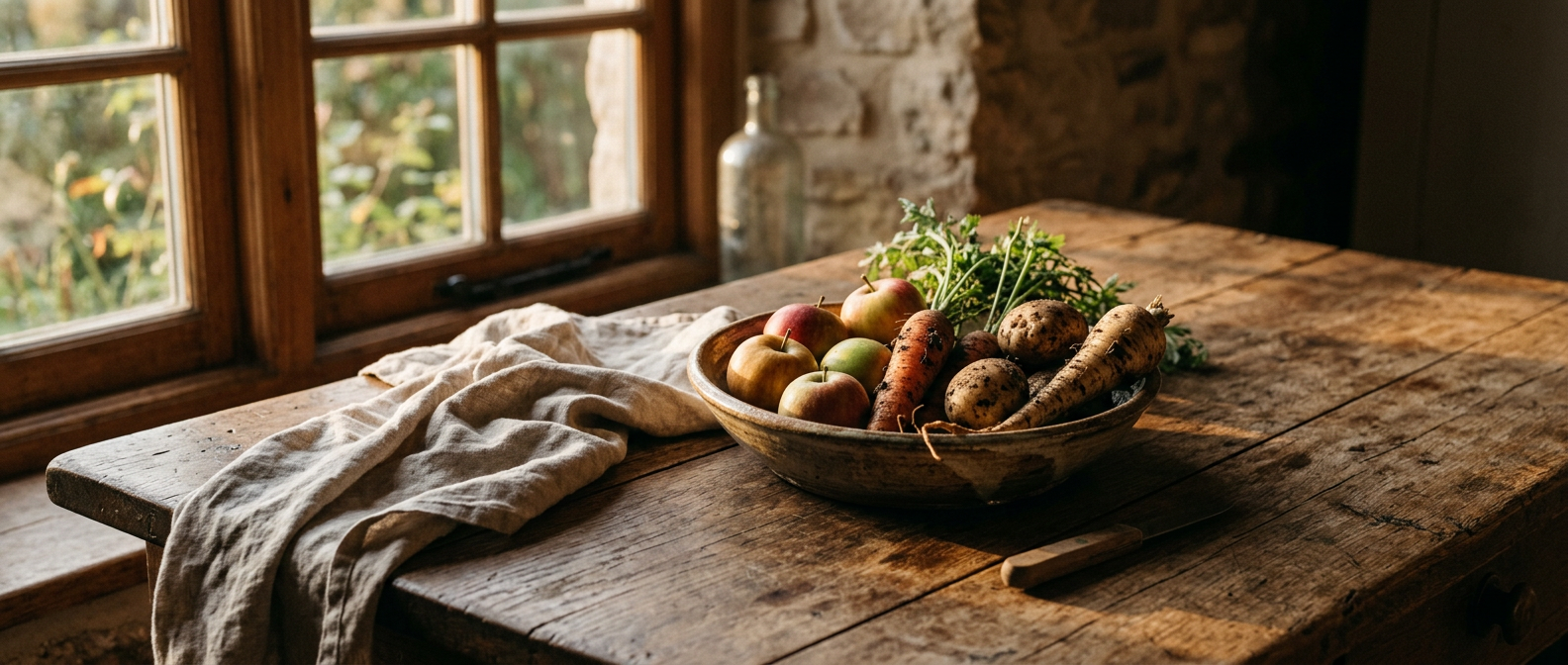 harvest table, early autumn light